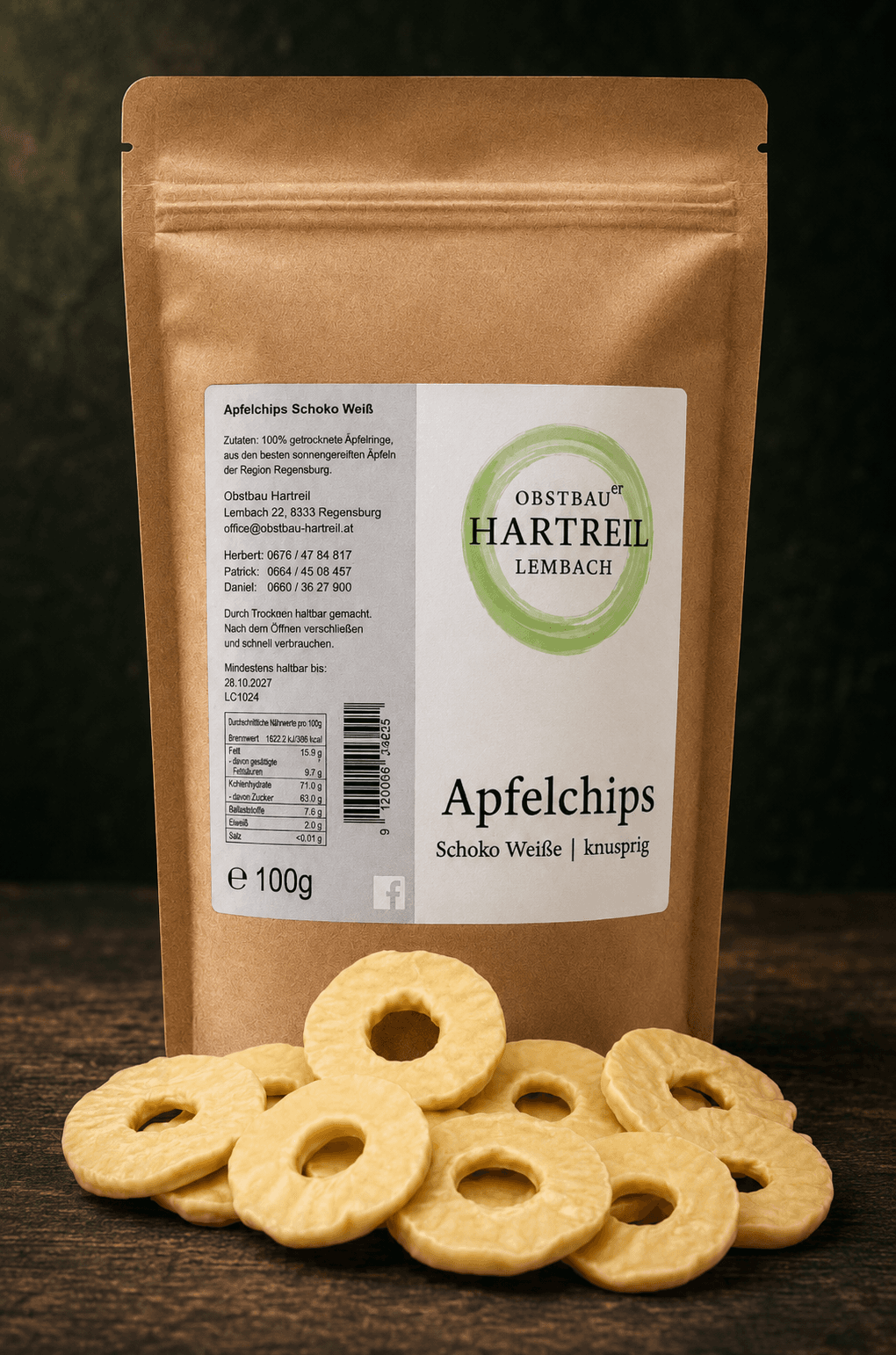Apfelchips Schoko Weiß